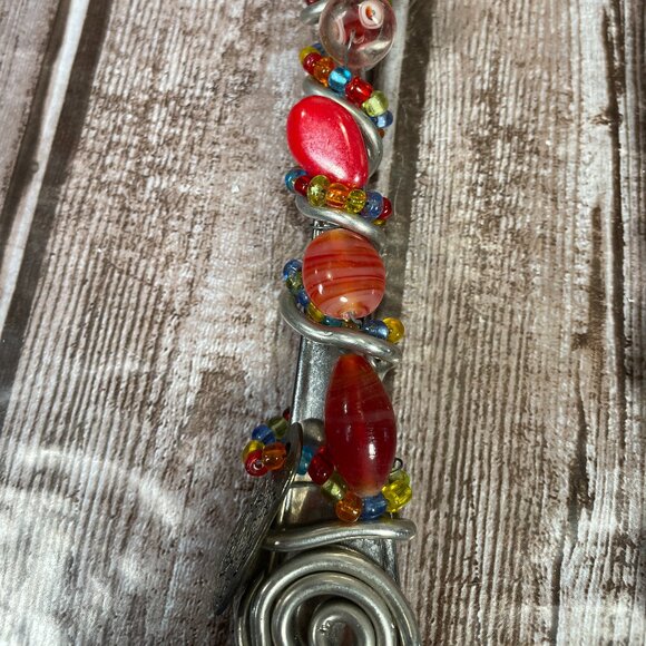 HANDCRAFTED Beaded Artisian Dream Jeweled Serving Spoon & Fork With Glass Stones - Picture 4 of 4